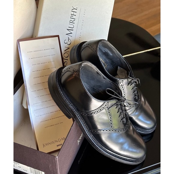 Vtg Men's Johnston & Murphy Black BILTRITE Polished Leather Oxford Dress Shoes - Picture 5 of 12